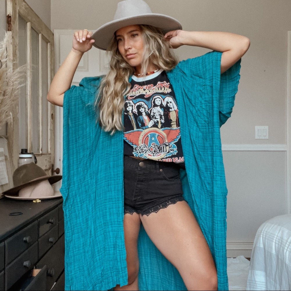Free People Angelica Open-Front Kimono teal